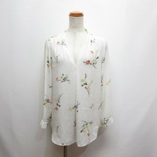 ヴィス(ViS)のビス ViS 長袖 Vネック 花柄 シフォン ブラウス シャツ L オフホワイト(シャツ/ブラウス(長袖/七分))