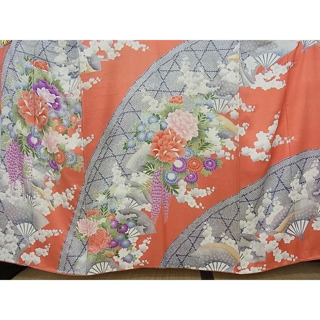 平和屋-こころ店■豪華振袖　駒刺繍　舞扇花文　銀彩　正絹　逸品　AAAD7418Acs レディースの水着/浴衣(振袖)の商品写真