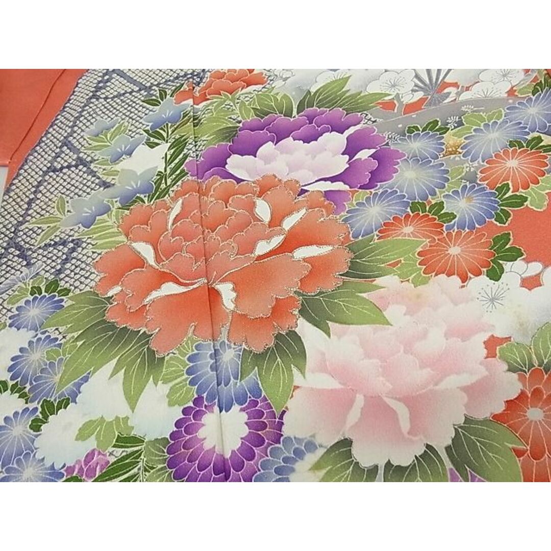 平和屋-こころ店■豪華振袖　駒刺繍　舞扇花文　銀彩　正絹　逸品　AAAD7418Acs レディースの水着/浴衣(振袖)の商品写真