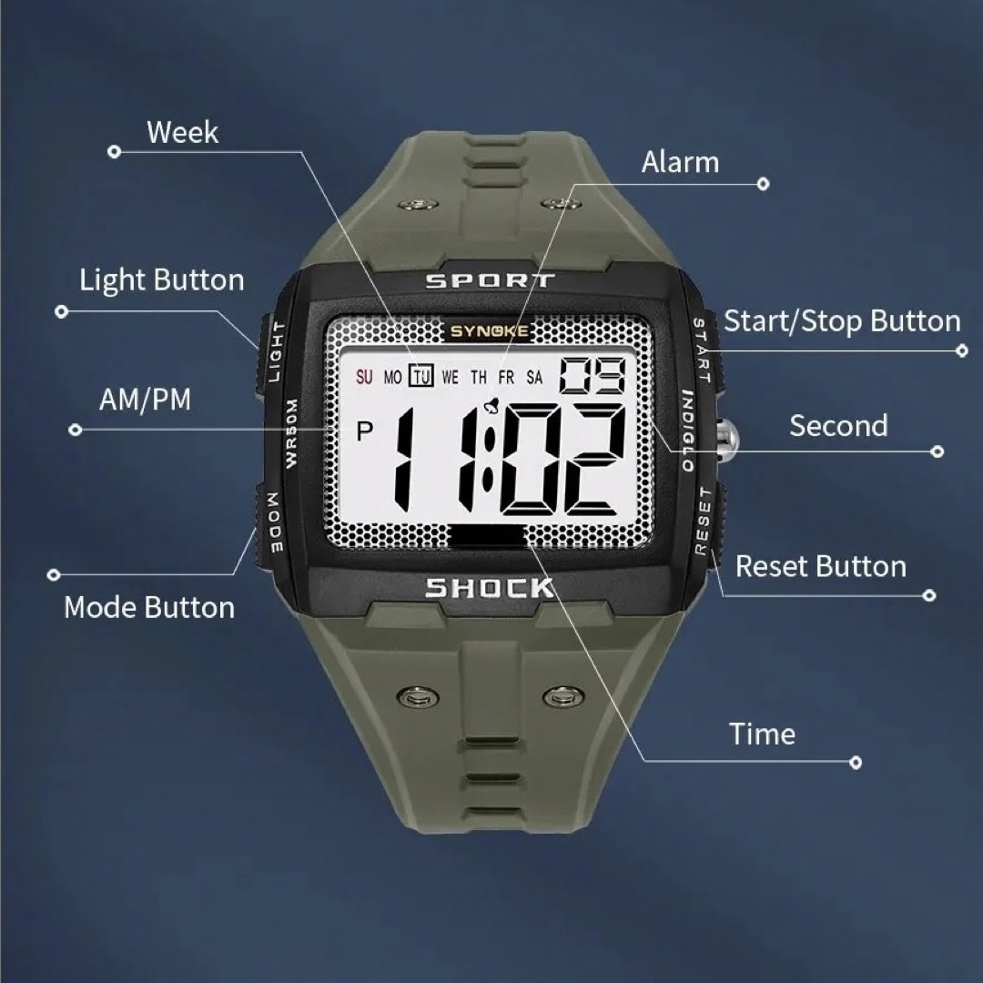 新品 SYNOKE ビッグフェイスデジタルウォッチ メンズ腕時計ブラック9818 メンズの時計(腕時計(デジタル))の商品写真