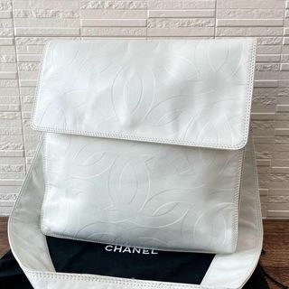 シャネル(CHANEL)の良品 シャネル レザー ココマーク 総柄 ショルダー バッグ フラップ ホワイト(ショルダーバッグ)