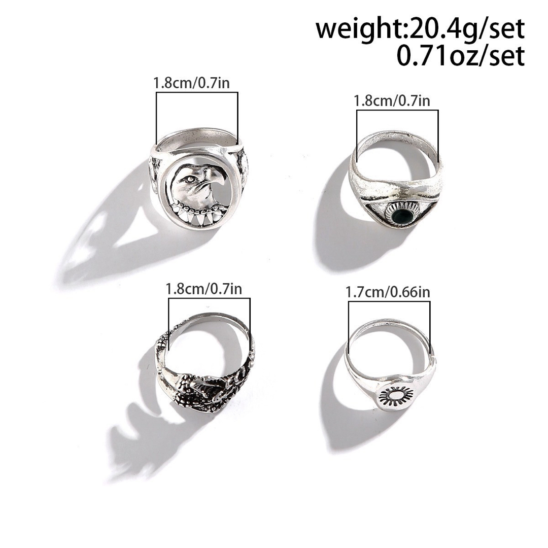 メンズ ジュエリー リング 鷲の目　太陽　指輪セット 4個入　シルバー　リング メンズのアクセサリー(リング(指輪))の商品写真