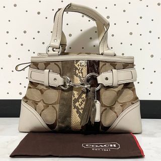 コーチ(COACH)の本物 コーチ シグネチャー ハンプトンズストライプ レザー切替 ハンドバッグ(ハンドバッグ)