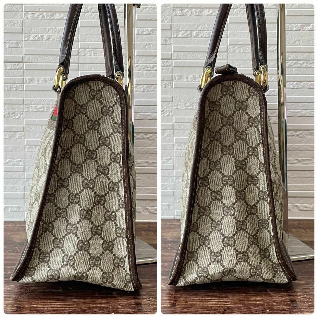 Gucci(グッチ)のグッチ GG柄 シェリーライン ハンド トート バッグ PVC×レザー 茶色 レディースのバッグ(ハンドバッグ)の商品写真