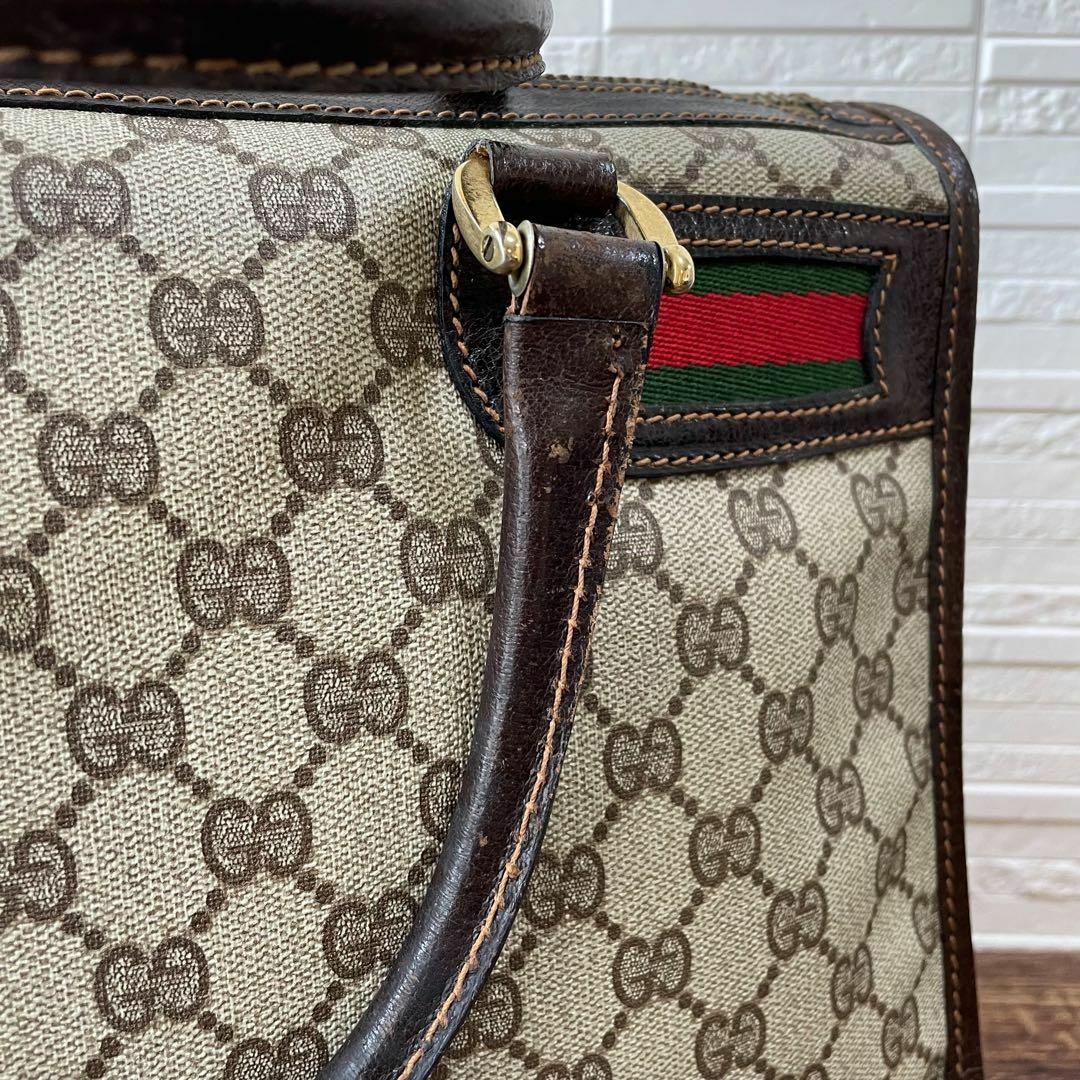 Gucci(グッチ)のグッチ GG柄 シェリーライン ハンド トート バッグ PVC×レザー 茶色 レディースのバッグ(ハンドバッグ)の商品写真