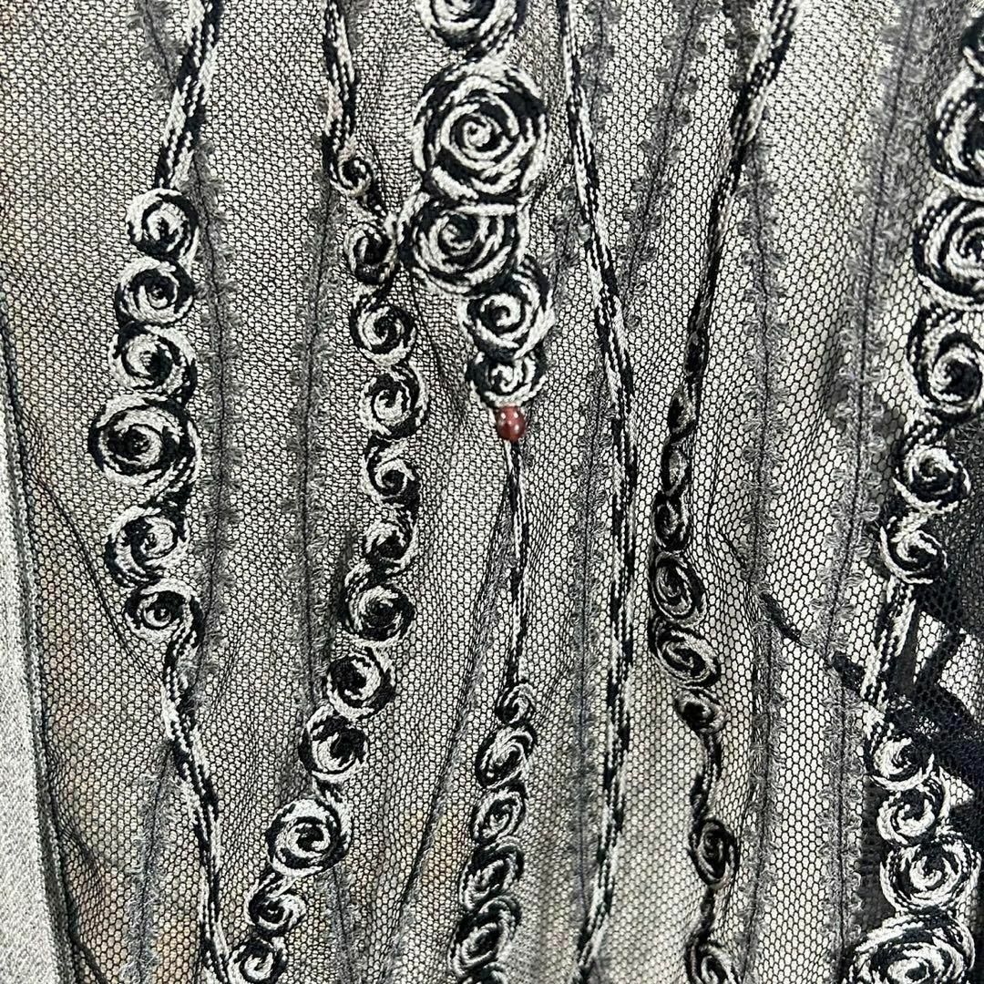 H20 シャミー シャツ ブラウス シアー 透け感 灰色×黒 レース レディースのトップス(シャツ/ブラウス(長袖/七分))の商品写真