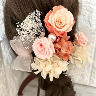 髪飾りウェディング成人式ヘッドドレス花飾りバラ薔薇ドライフラワー♡ヘアパーツ(ヘッドドレス/ドレス)