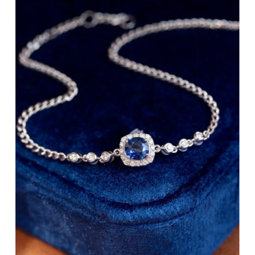 天然ダイヤモンド付きサファイアブレスレットk18 レディースのアクセサリー(ブレスレット/バングル)の商品写真