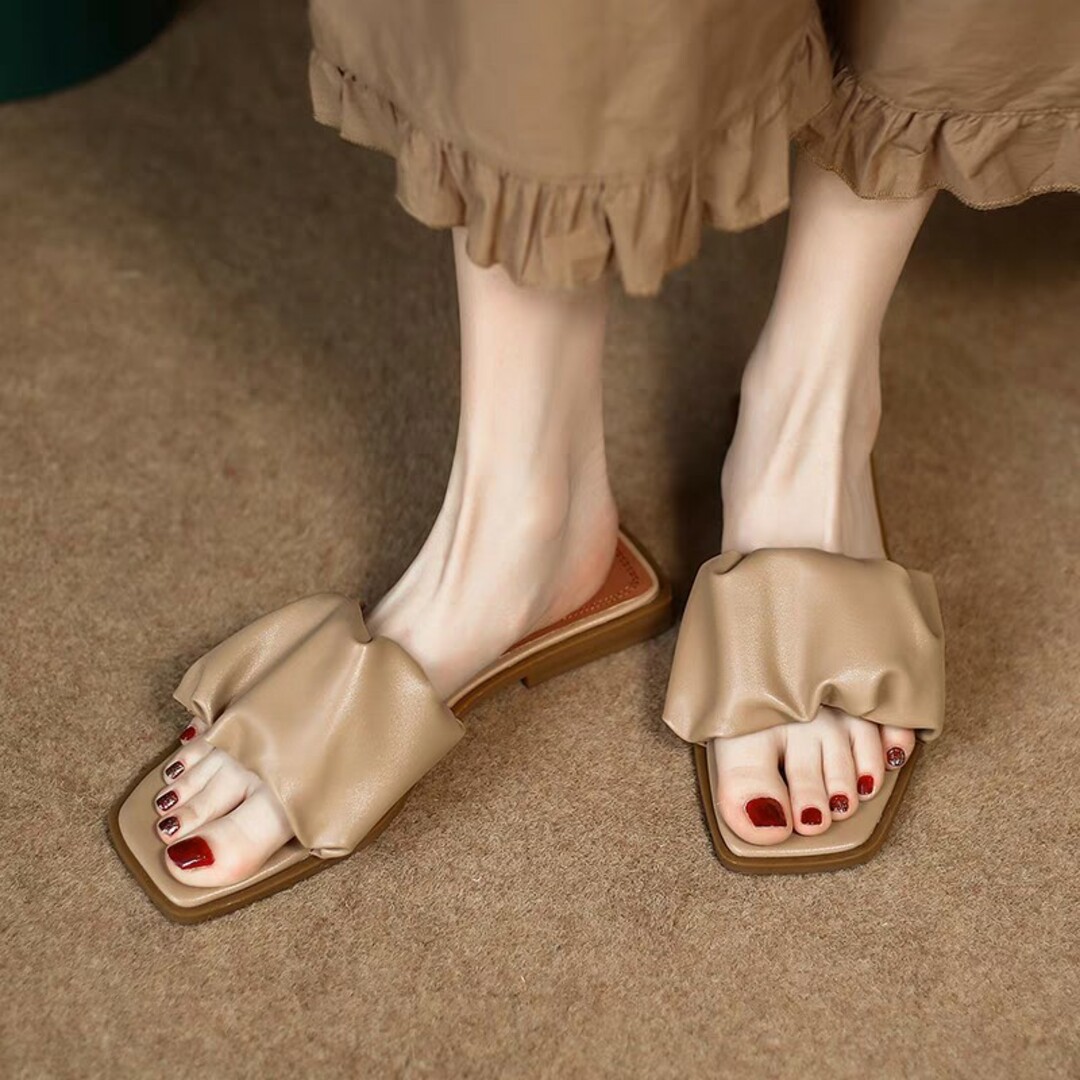 スクエアトゥ フラット サンダル レディースの靴/シューズ(サンダル)の商品写真