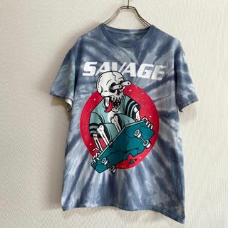 アメリカ古着　SAVAGE　スケボー　スケーター　半袖Tシャツ　スカル　I266(Tシャツ/カットソー(半袖/袖なし))