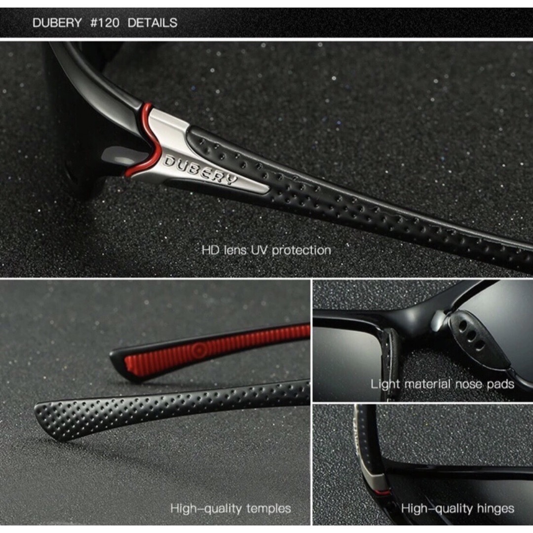 DUBERY サングラス 偏光グラス ブラック 車 赤 黒 釣り アウトドア メンズのファッション小物(サングラス/メガネ)の商品写真