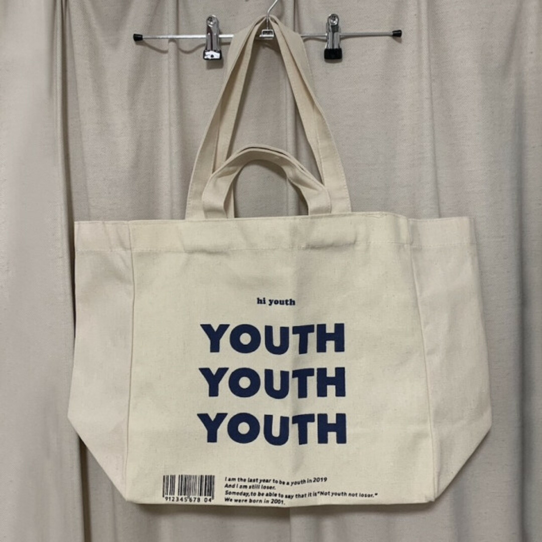 youth ロゴ トートバッグ 大容量 肩掛け ショルダーバッグ 新品 美品 白 レディースのバッグ(トートバッグ)の商品写真