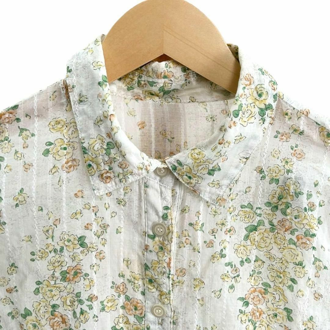 H21 フォンティーヌクラブ ブラウス シャツ 長袖 花柄 白 L 綿100% レディースのトップス(シャツ/ブラウス(長袖/七分))の商品写真