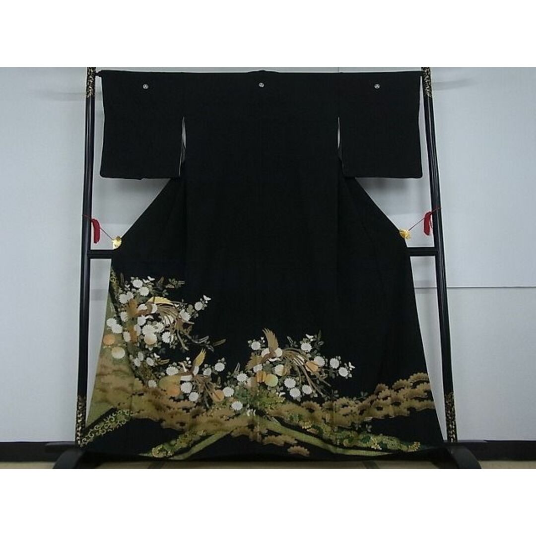 平和屋-こころ店■豪華黒留袖　鳳凰花文　金彩　正絹　逸品　AAAD2286Agk レディースの水着/浴衣(着物)の商品写真