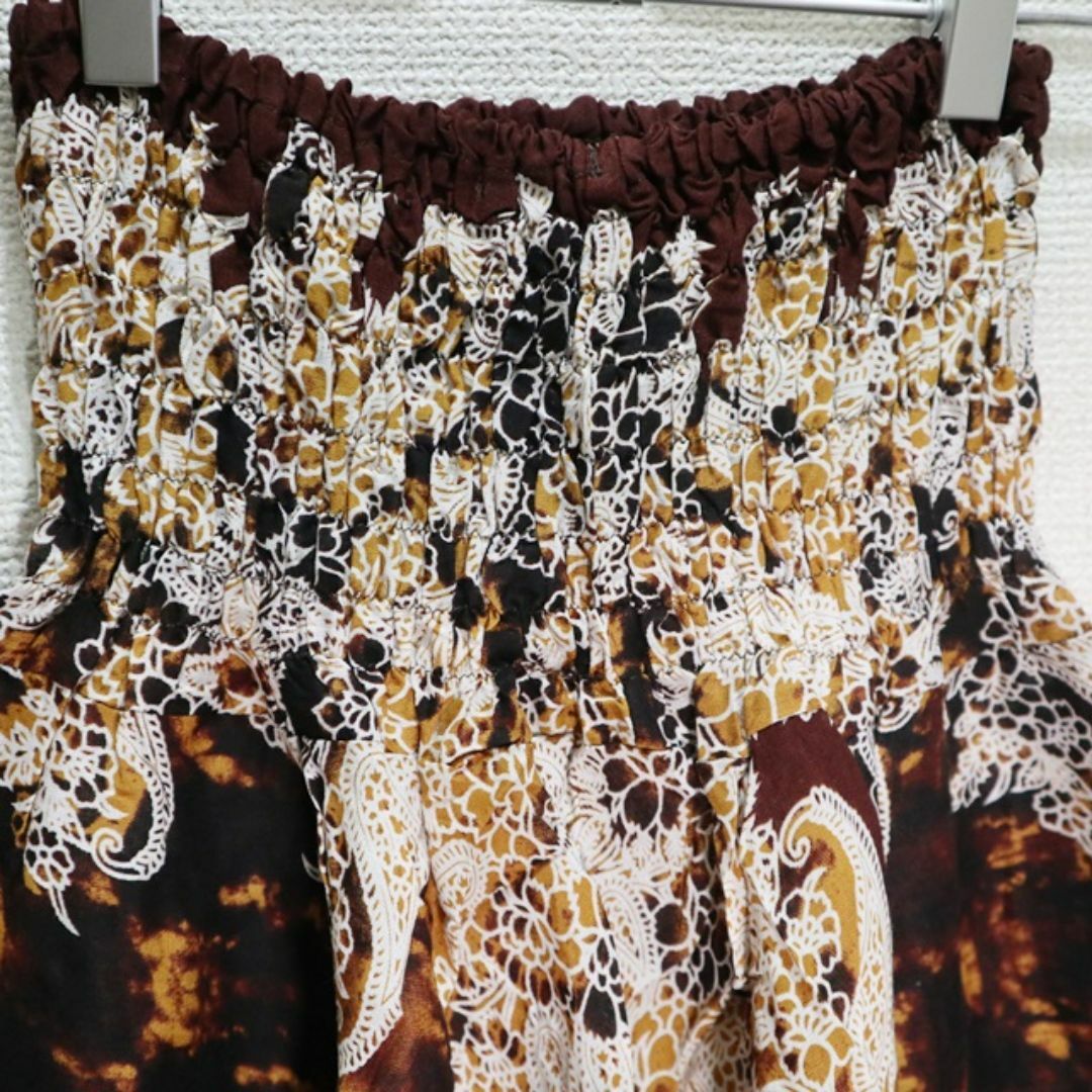 【新品】2way アジアンサルエルパンツ  絞り染め風の曼荼羅柄　ブラウン系 レディースのパンツ(サルエルパンツ)の商品写真