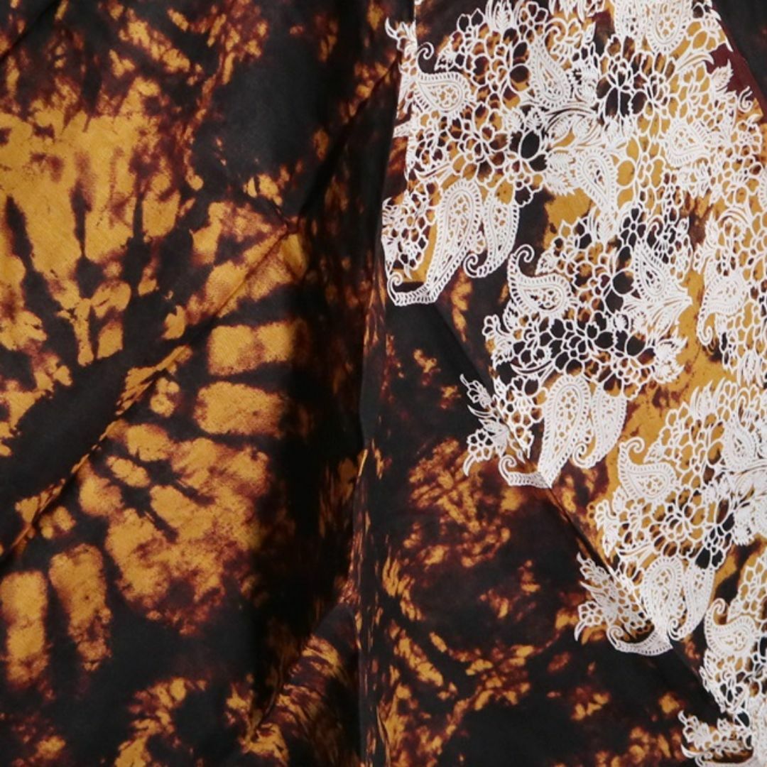 【新品】2way アジアンサルエルパンツ  絞り染め風の曼荼羅柄　ブラウン系 レディースのパンツ(サルエルパンツ)の商品写真