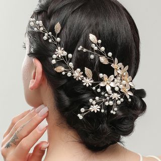 【新品】ヘアセット　結婚式　ウェディング　ゴールド　前撮り　アレンジ　パーティー(その他)