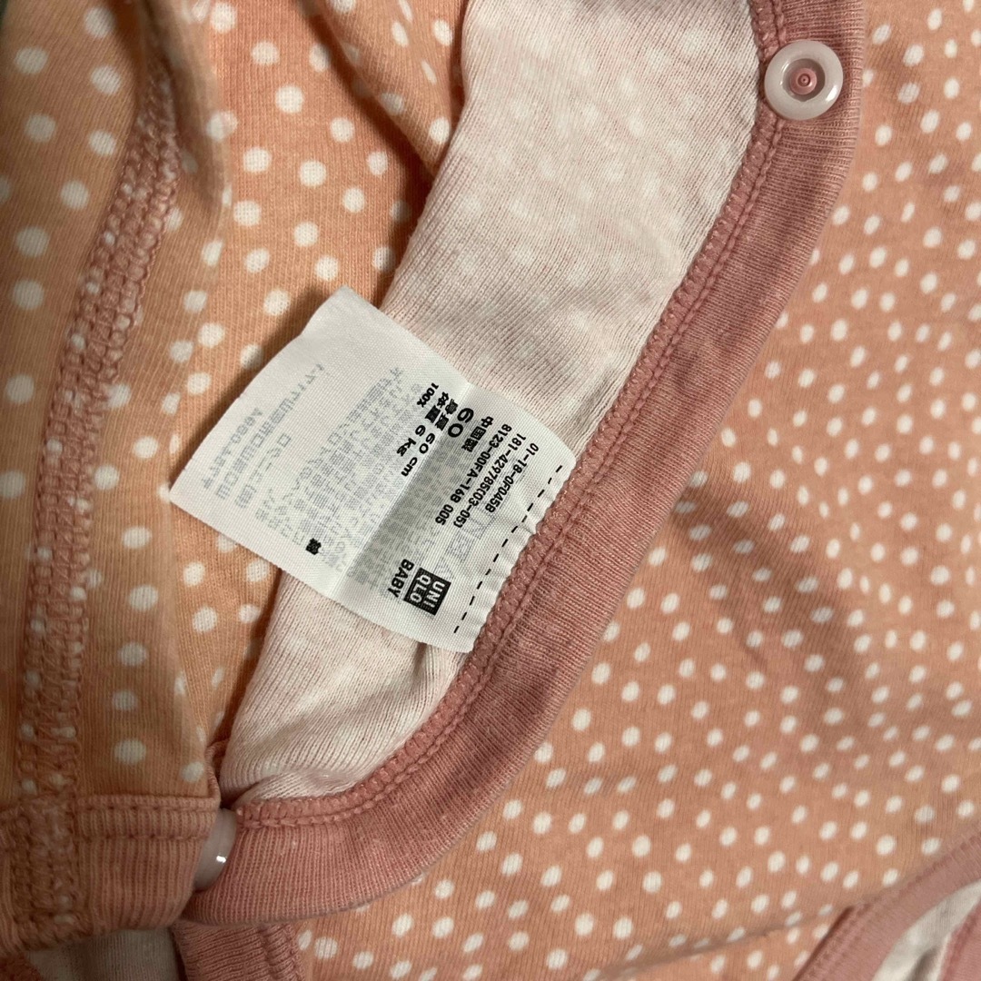 UNIQLO(ユニクロ)のユニクロ前開きロンパース３枚セット　60㎝　半袖　肌着　ピンク　女の子 キッズ/ベビー/マタニティのベビー服(~85cm)(肌着/下着)の商品写真
