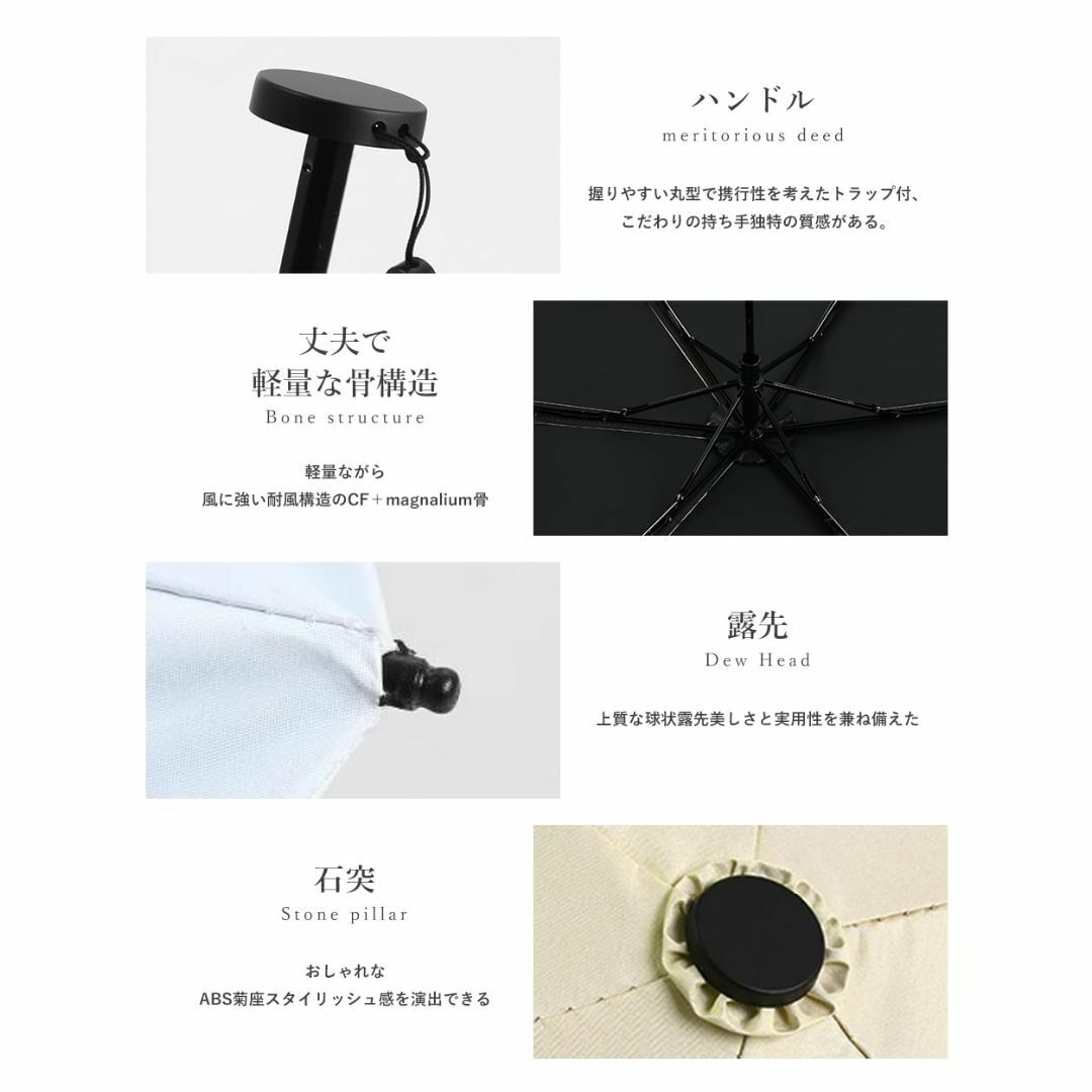 【色: ベージュ＋ホワイト】Voxkin日傘 超軽量 128ｇ 折りたたみ傘 U レディースのファッション小物(その他)の商品写真