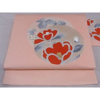 平和屋-こころ店◎九寸名古屋帯　葡萄蔦の葉　枝椿　金糸　金彩　正絹　逸品　AAAD3674Asx(帯)