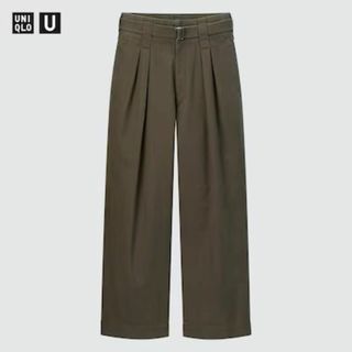 ユニクロ(UNIQLO)の【限定セール】《ユニクロＵ》ベルテッドタックワイドパンツ Ｗ67 オリーブ(カジュアルパンツ)