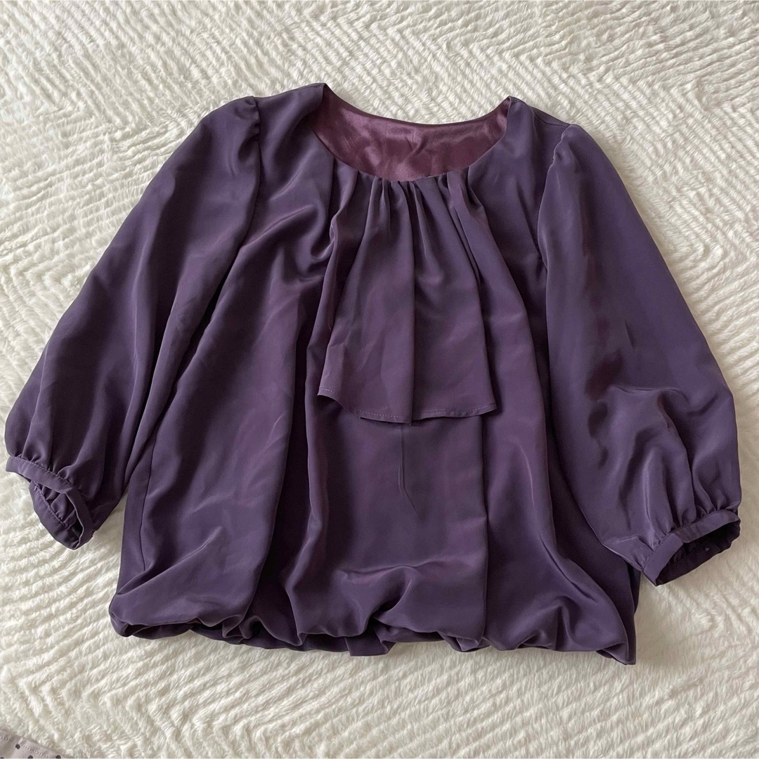 ボウタイブラウス　長袖　 七分袖　パープル　紫 レディースのトップス(シャツ/ブラウス(長袖/七分))の商品写真