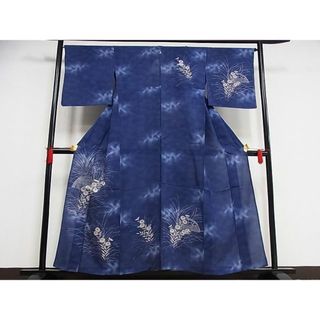 平和屋-こころ店■夏物　訪問着　絽　駒刺繍　藍　草花籬文　正絹　逸品　AAAE3868Bph(着物)