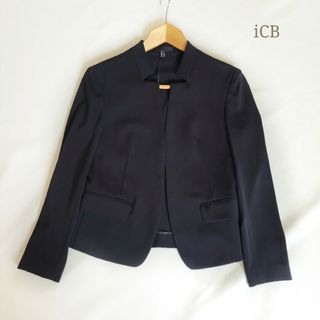 アイシービー(ICB)のICB スクエアカラージャケット ストレッチ 黒 背抜き 防シワ オンワード樫山(ノーカラージャケット)