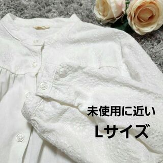 美品　チュニック　ワンピース　白シャツ　刺繍　大きいサイズ　Lサイズ(ひざ丈ワンピース)