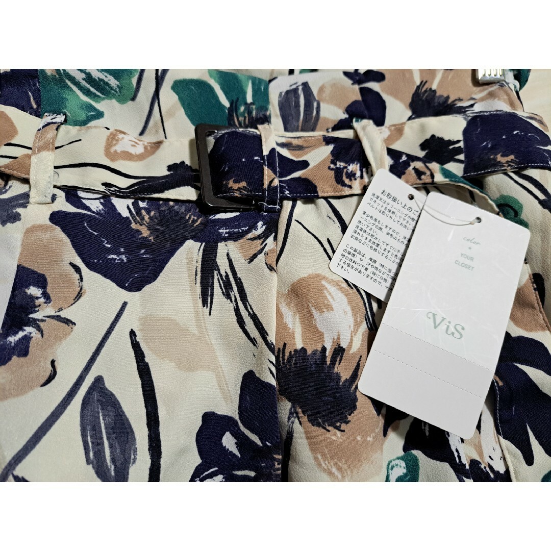 ViS(ヴィス)の【新品】ViS　ビス　花柄　ミモレ丈　ベルト付き　スカート　レディース　Lサイズ レディースのスカート(ロングスカート)の商品写真