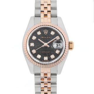 ロレックス(ROLEX)のロレックス デイトジャスト 10Pダイヤ 179171G ブラック 彫りコンピューター Z番 レディース 中古 腕時計(腕時計)