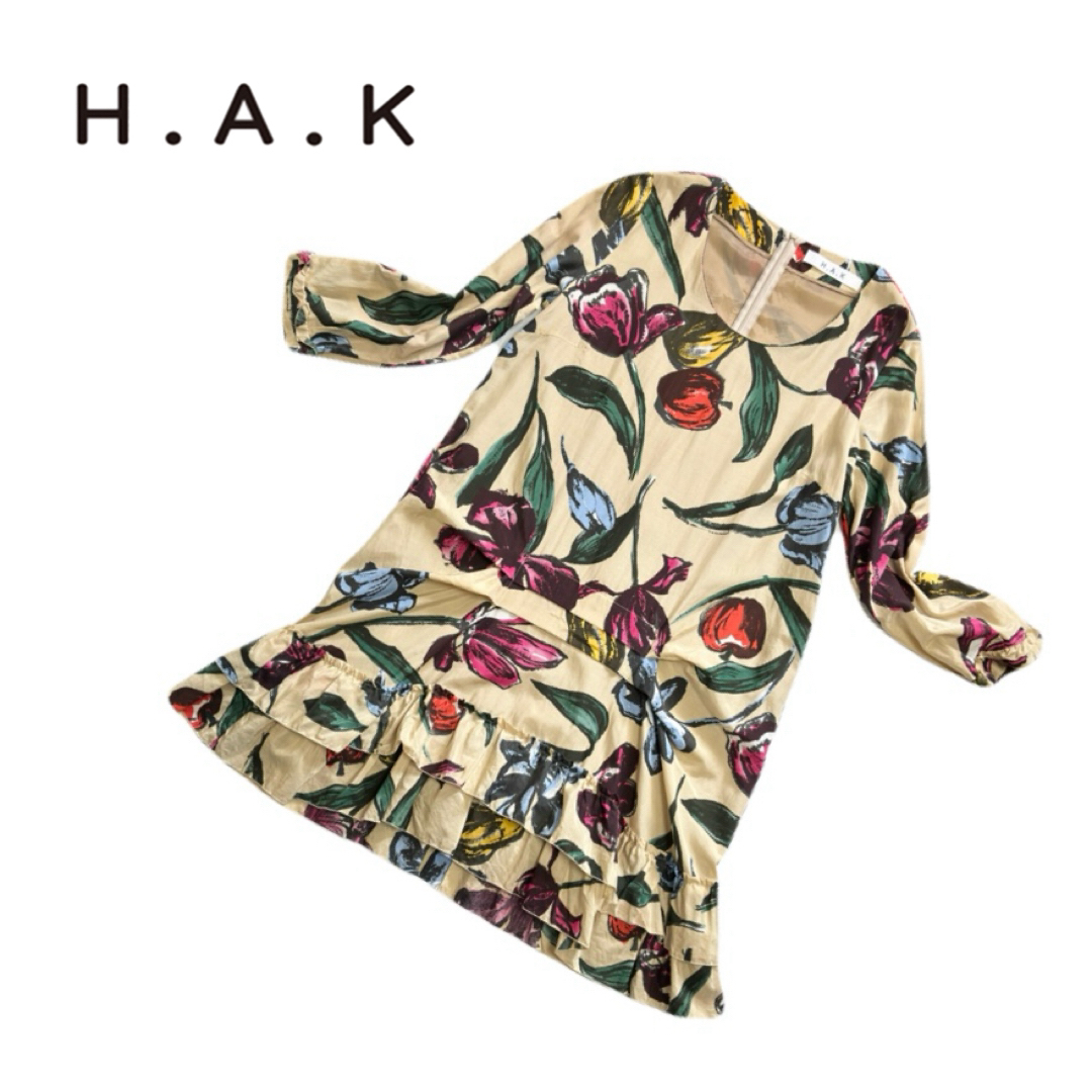 H.A.K(ハク)のH.A.K【シルク混】 フラワープリントフリルワンピース レディースのワンピース(ひざ丈ワンピース)の商品写真