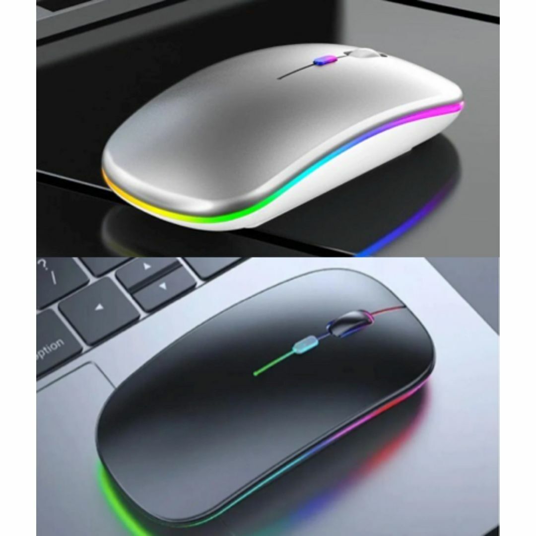 ワイヤレスマウス LED 白 Bluetooth 薄型 静音 充電式 スマホ/家電/カメラのPC/タブレット(PC周辺機器)の商品写真