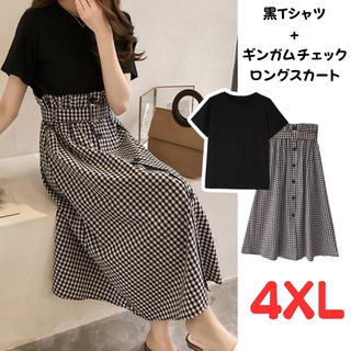 4XL  大きいサイズ　チェック柄　半袖　Tシャツ　ギンガムチェック　スカート(セット/コーデ)