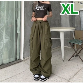 【即購入OK】カーゴパンツ XL カーキ カジュアル 男女兼用 ズボン ゆったり(ワークパンツ/カーゴパンツ)