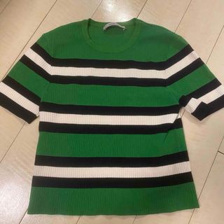 ザラ(ZARA)のZARA グリーンボーダーカットソー(カットソー(半袖/袖なし))