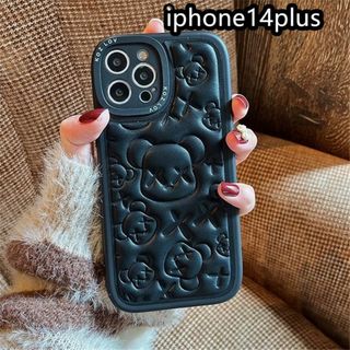 iphone14plusケース 熊　TPU　カーバー　ブラック3(iPhoneケース)