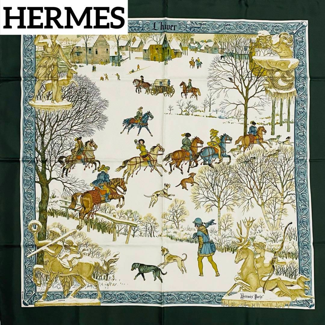 Hermes(エルメス)の★HERMES★ スカーフ カレ90 L'hiver 冬 グリーン レディースのファッション小物(バンダナ/スカーフ)の商品写真