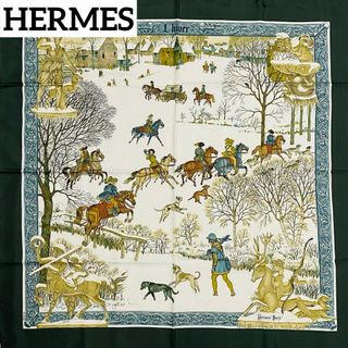 エルメス(Hermes)の★HERMES★ スカーフ 大判 カレ90 L'hiver 冬 グリーン(バンダナ/スカーフ)