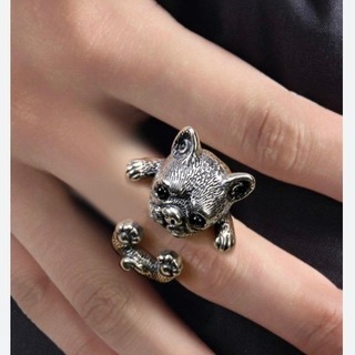 【在庫のみ】　パピー　メンズ　アクセサリー　個性的　フリーサイズ　銀　指輪　犬(リング(指輪))