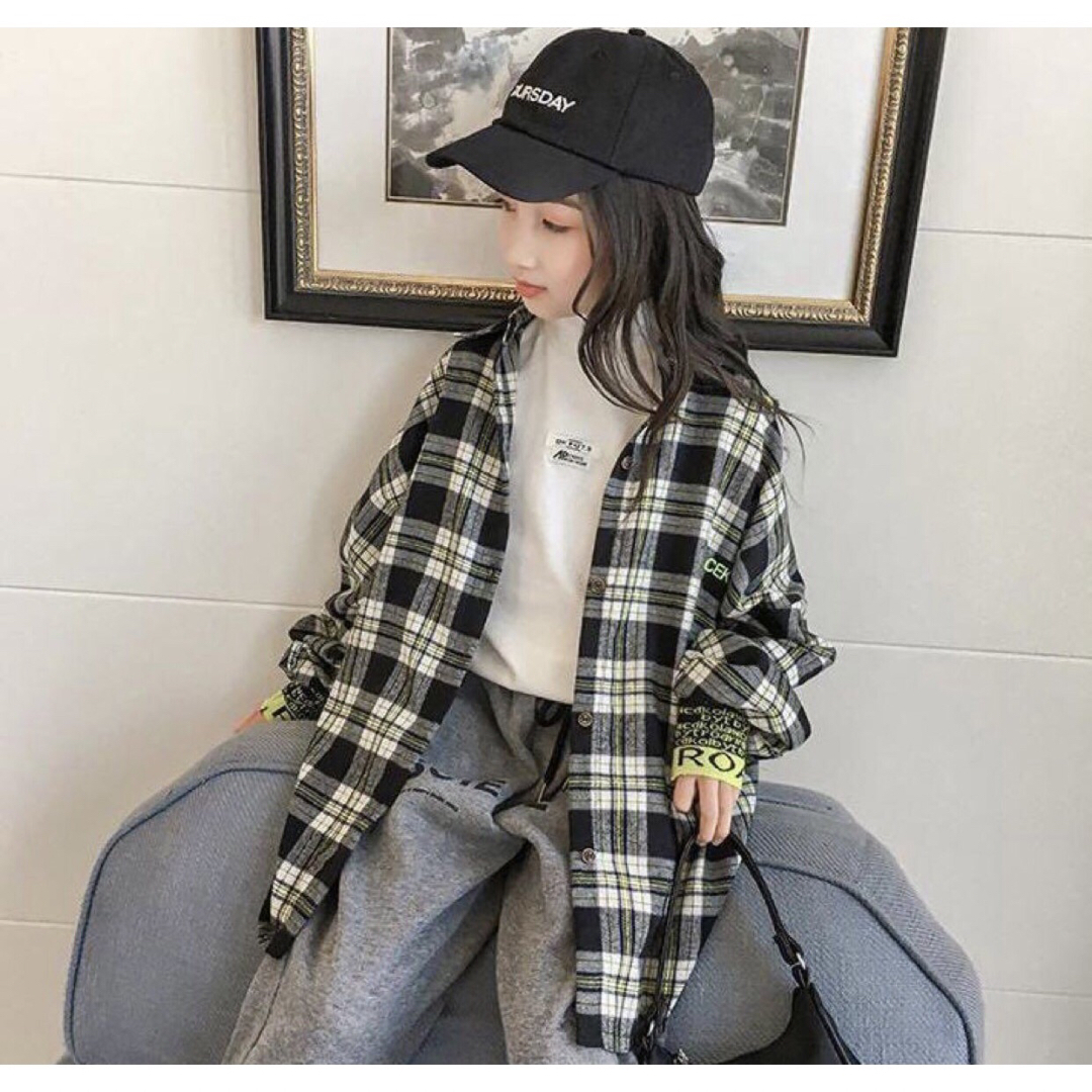 KCEA005子供服 キッズ ジュニア シャツ ゆったり チェック柄 春秋 キッズ/ベビー/マタニティのキッズ服女の子用(90cm~)(ジャケット/上着)の商品写真