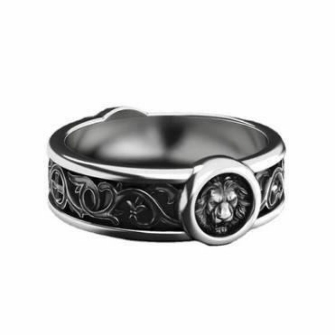 【H036】リング メンズ ブラック シルバー ライオン 指輪 20号 メンズのアクセサリー(リング(指輪))の商品写真
