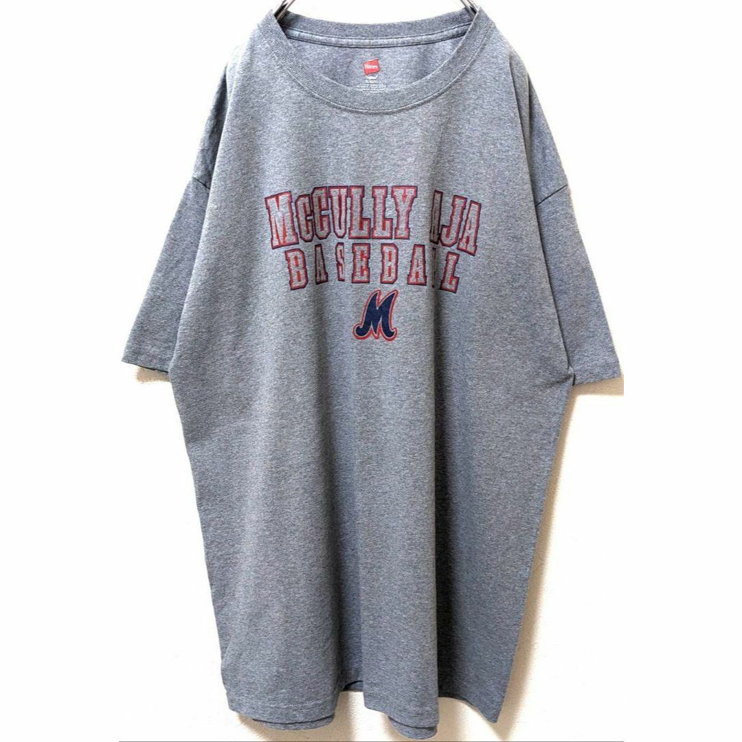 Hanes(ヘインズ)のヘインズ マックカリーAJAベースボール ロゴ Tシャツグレー灰色 XL古着 メンズのトップス(Tシャツ/カットソー(半袖/袖なし))の商品写真