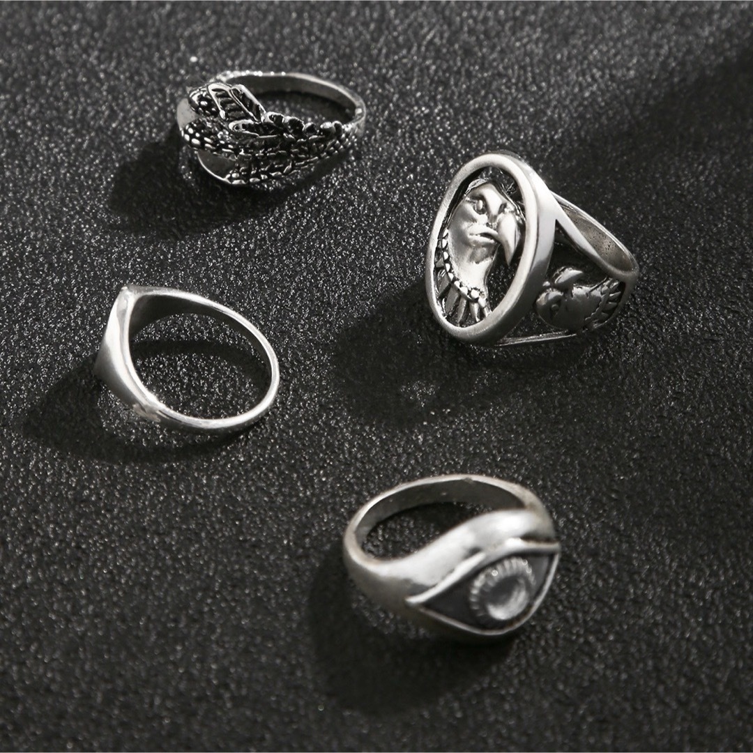 メンズ イーグル リング 鷲の目　太陽　指輪セット 4個　シルバー　リング  メンズのアクセサリー(リング(指輪))の商品写真