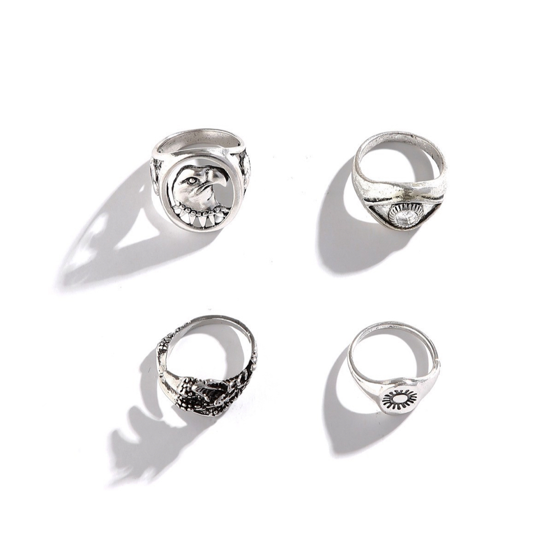 メンズ イーグル リング 鷲の目　太陽　指輪セット 4個　シルバー　リング  メンズのアクセサリー(リング(指輪))の商品写真