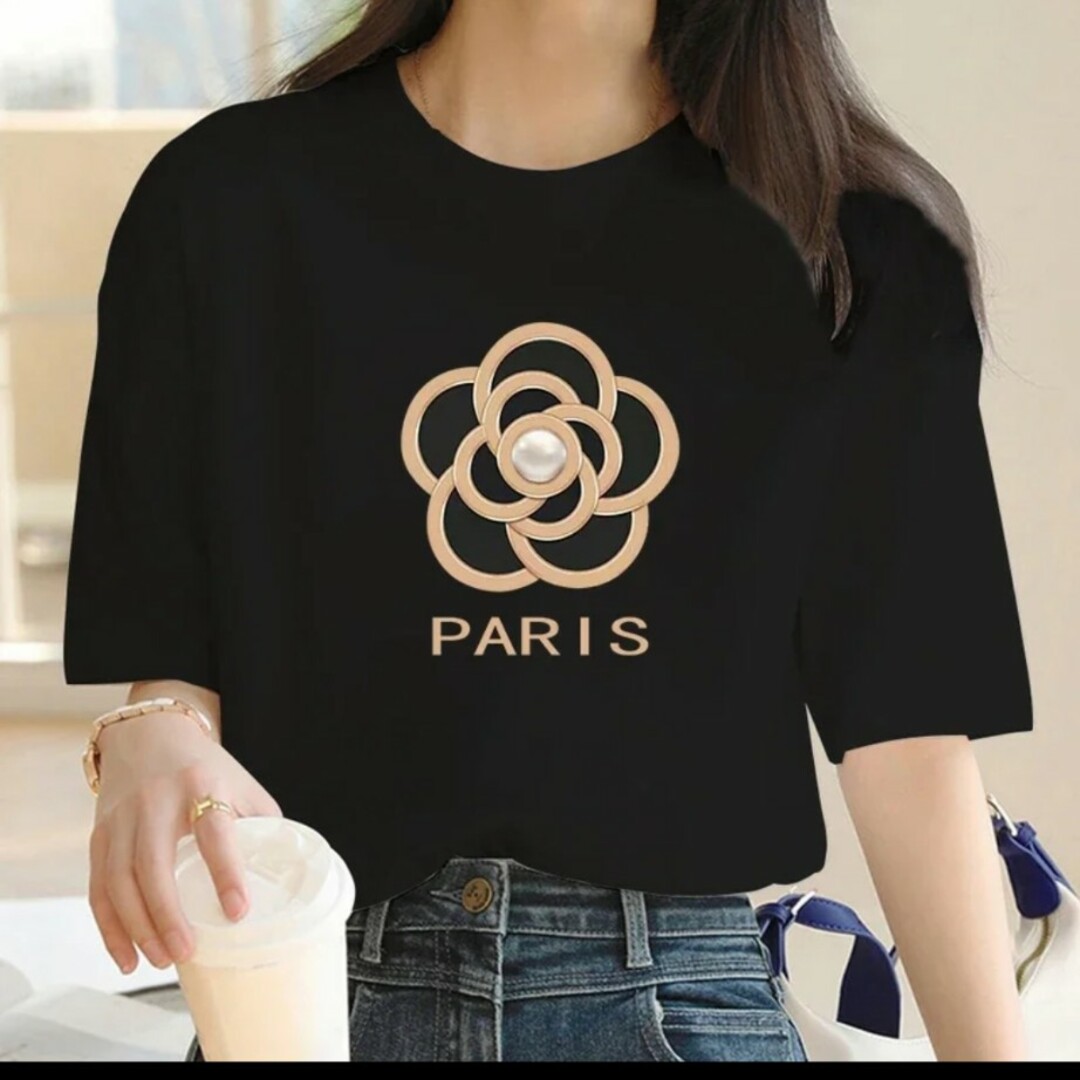 Ｔシャツ レディース フラワー PARIS レディースのトップス(Tシャツ(半袖/袖なし))の商品写真