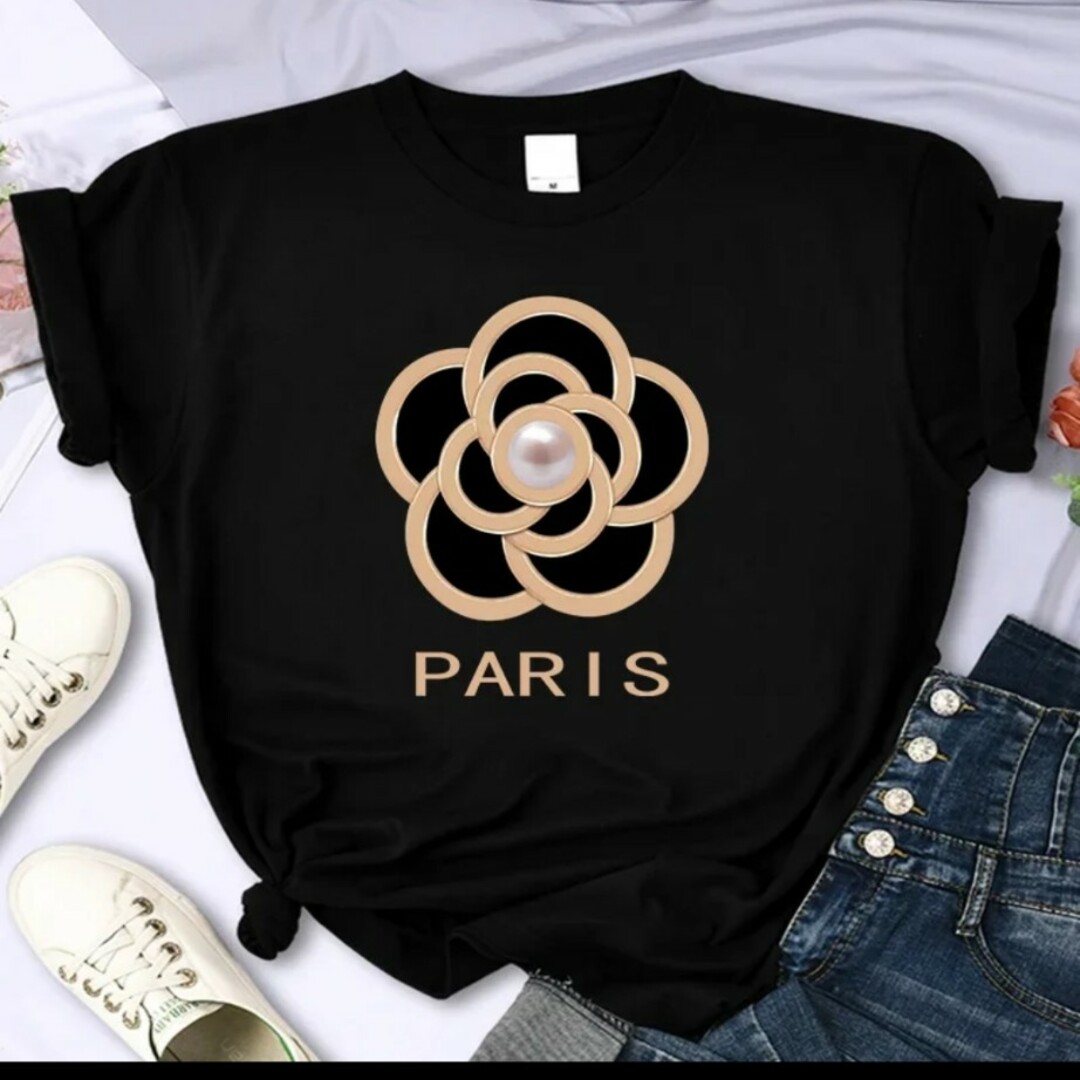 Ｔシャツ レディース フラワー PARIS レディースのトップス(Tシャツ(半袖/袖なし))の商品写真