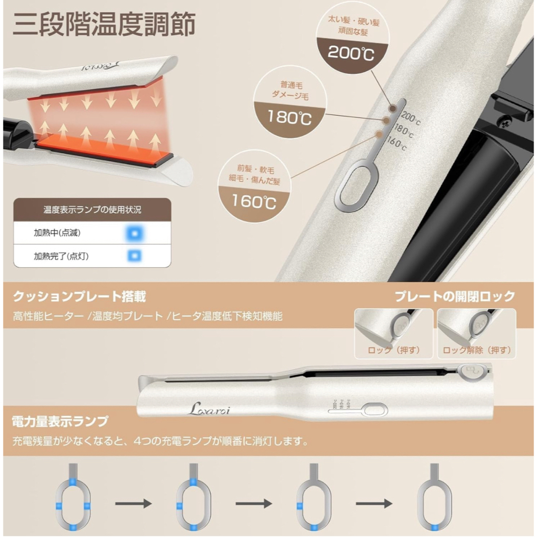 コードレスストレートヘアアイロン ミニ コテ usb充電式 ワイヤレス スマホ/家電/カメラの美容/健康(ヘアアイロン)の商品写真