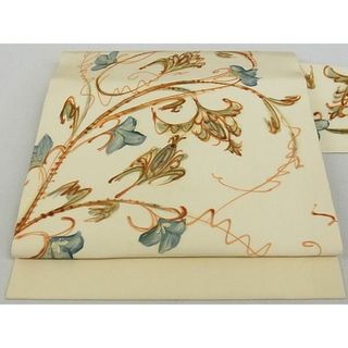平和屋着物◎九寸名古屋帯　手描き　枝花文　金彩　正絹　逸品　AAAD7739Aog(帯)