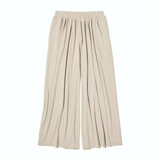 ユニクロ(UNIQLO)のギャザー ワイドパンツ UNIQLO ユニクロ S ベージュ Beige(カジュアルパンツ)